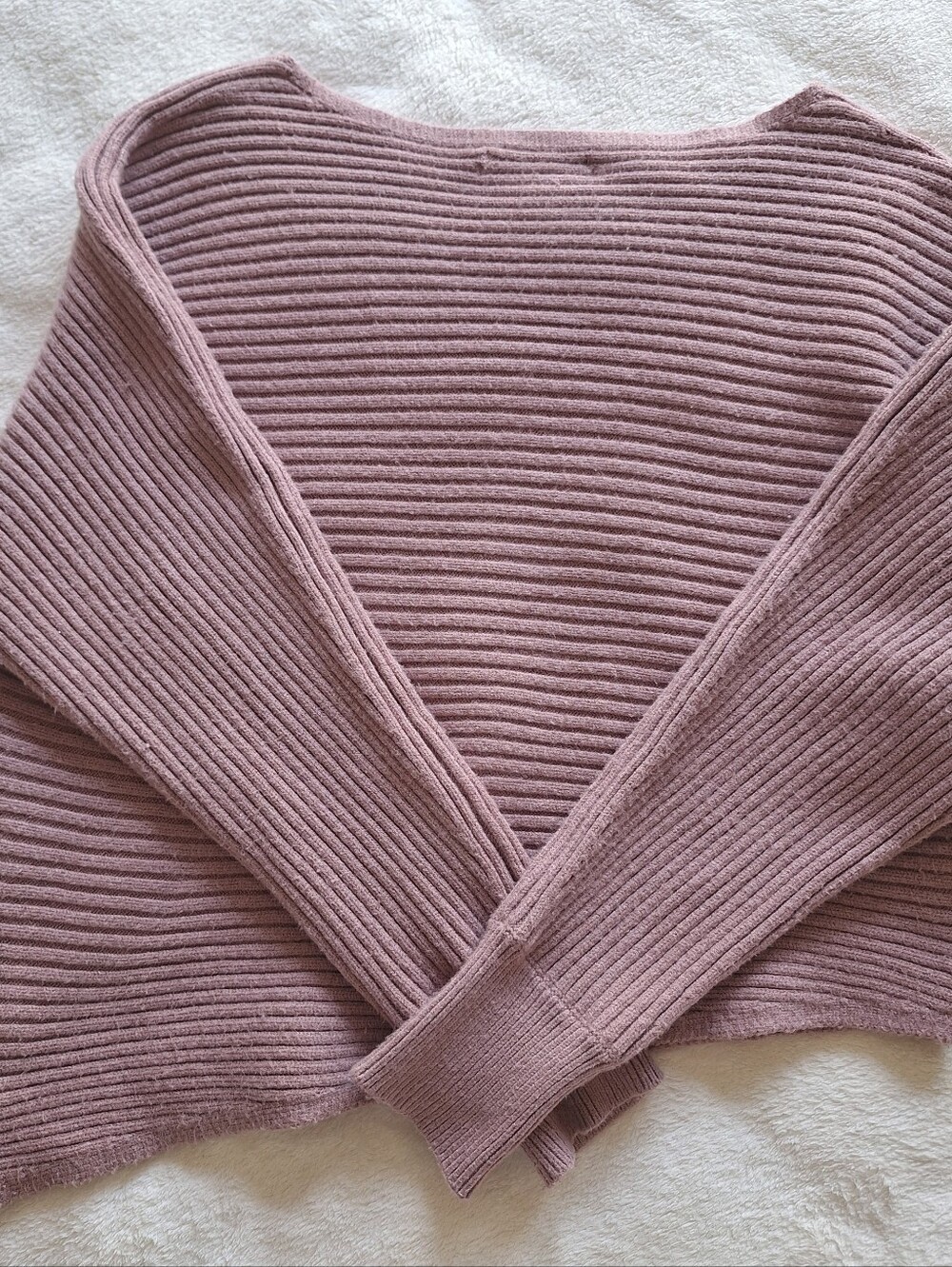 Anthropologie Ribbed Knit Sweater M Oversized Asymmetrical Mauve Purple Pullover - Picture 7 of 11